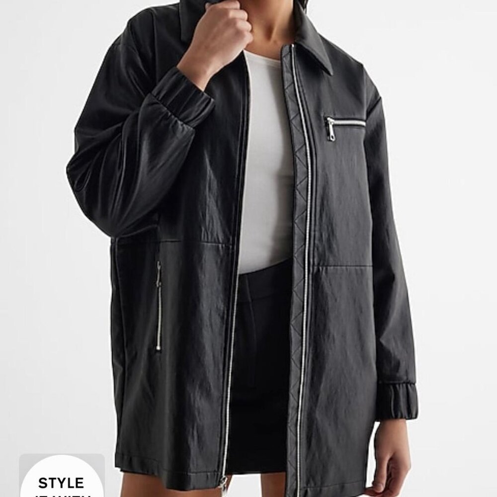 Faux Leather Cinched Oversized Bomber Jacket NWT